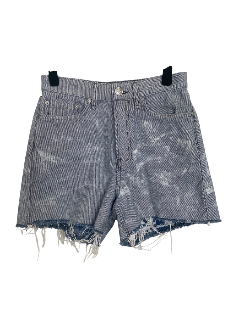 Rag & Bone Maya High Rise 4” Denim Shorts Gray White Tie Dye Distressed 25